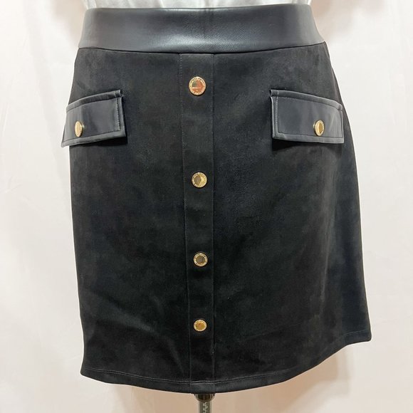 Andrew Marc NWT Sz XL Black  Faux Leather/Suede A-Line Pull On Skirt - Picture 3 of 9